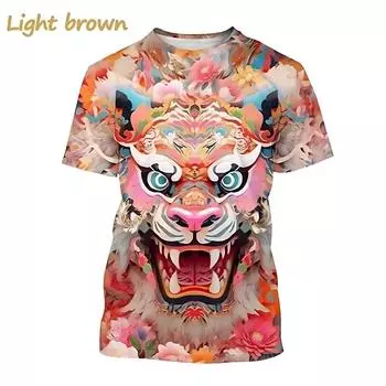 Футболка с рисунком змеи, тигра, курицы, 3D-принта с изображением животных зодиака для мужчин, повседневные футболки с коротким рукавом и круглым вырезом, уличные футболки S