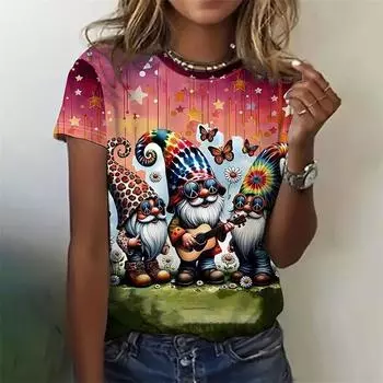 Футболка с рождественским снеговиком с 3D-принтом для женщин, футболки с рисунком цветов и пчел, летние свободные футболки, короткие топы с круглым вырезом XXS