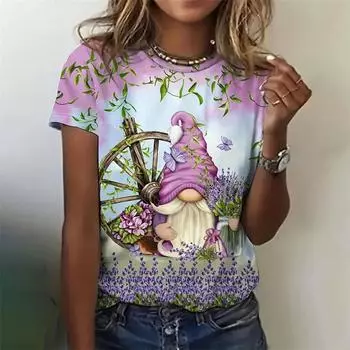Футболка с рождественским снеговиком с 3D-принтом для женщин, футболки с рисунком цветов и пчел, летние свободные футболки с короткими рукавами и круглым вырезом L