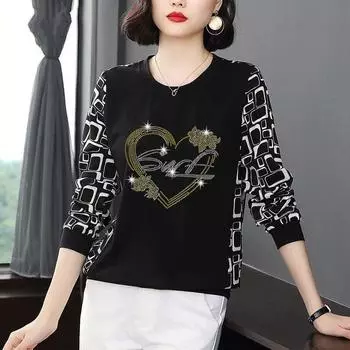 Футболка с рукавами «летучая мышь» для мамы, новая весна-осень, новая свободная нижняя рубашка с принтом, женская футболка с длинными рукавами, M-5XL L жёлтый