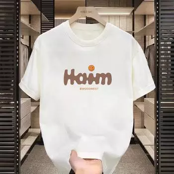 Футболка с рукавом пять четвертей и английским принтом, свободная, с круглым вырезом, короткий рукав M