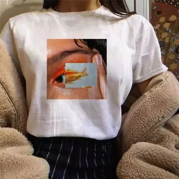 Футболка с рыбьими глазами Женская футболка Harajuku Aesthetics Хип-хоп Мода Tumblr Графический гранж Футболка Уличная S белый