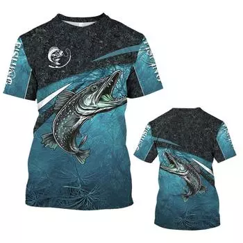 Футболка с рыбой для мужчин, футболка с рисунком для рыбалки, футболки с короткими рукавами и 3D принтом, повседневная футболка, мужская одежда большого размера, топы, лето 2024, новинка S