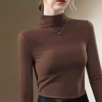 Футболка с сетчатой основой и полуводолазкой для женщин, новая женская футболка с длинными рукавами, нижнее белье, топ на талии S