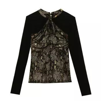 Футболка с сетчатым воротником и полуворотником для женщин, зима, новый стиль, нижнее белье, облегающий топ, тонкая базовая рубашка S чёрный