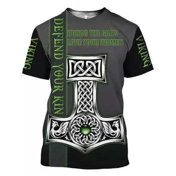 Футболка с символом викинга, 3D-принт, мужская футболка с коротким рукавом, уличная хип-хоп футболка с круглым вырезом, винтажная одежда больших размеров, размер XXS-6XL XXS