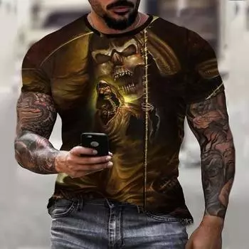 Футболка с татуировкой и 3D-принтом, летняя мужская футболка с коротким рукавом, уличная одежда с круглым вырезом, мужская одежда, топ S