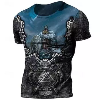 Футболка с татуировкой викингов с принтом 3D-графики для мужчин и взрослых, карнавальная, маскарадная, 3D-печать, повседневная, на каждый день S