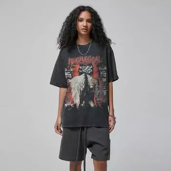 Футболка с темным графическим принтом в уличном стиле, черная футболка из хлопка, стираная, унисекс, топы, футболки, летняя футболка с короткими рукавами S чёрный