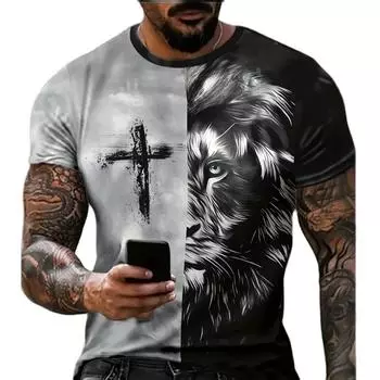 Футболка с тигром для мужчин, винтажный принт с изображением животных в виде 3D-креста, мужские рубашки, летняя футболка с коротким рукавом, мужской пуловер, повседневная мужская одежда XL S
