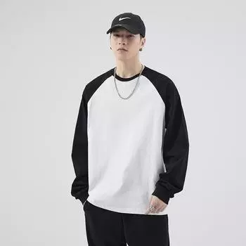 Футболка с тяжелыми плечами, мужская американская футболка с контрастным низом, свободный свитер с круглым вырезом, чистый хлопок M