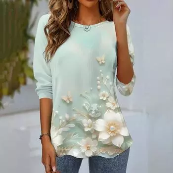 Футболка с трехмерным цветочным принтом, модная осенняя новинка, женская футболка с длинными рукавами, женские толстовки, свободные пуловеры, топы S