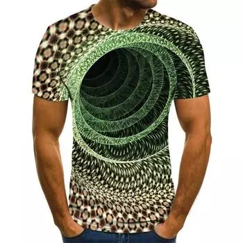 Футболка с трехмерным рисунком, повседневные топы с решеткой, 3D мужская футболка, летняя футболка, мужская рубашка с круглым вырезом, уличная одежда больших размеров S