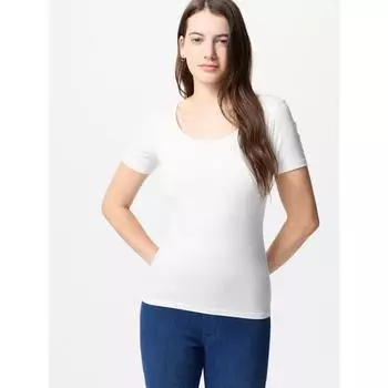 Футболка с U-образным вырезом Uniqlo Japan HeaTTech 00 WHITE/XS