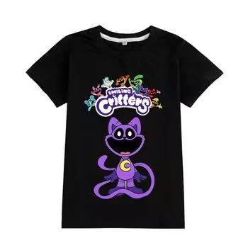 Футболка с улыбающимися тварями, одежда из 100% хлопка, модная футболка с коротким рукавом и круглым воротником, летние футболки 170 белый