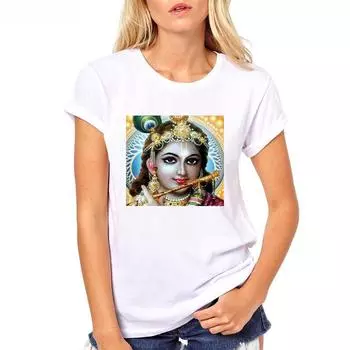 Футболка с уважением Господа Шивы Шри Кришны, женские белые повседневные топы, футболка с короткими рукавами M белый