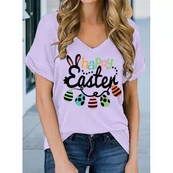 Футболка с V-образным вырезом и принтом в цвете 3D на всю длину тела с короткими рукавами Женская одежда Футболки S