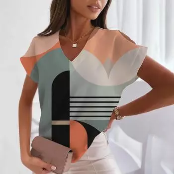 Футболка с v-образным вырезом, модная прозрачная черно-белая клетка в 3d, повседневная одежда, летняя женская классическая свободная милая футболка с короткими рукавами, топ S