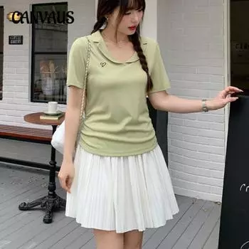 Футболка с v-образным вырезом, женская летняя футболка больших размеров с усадочной талией, плиссированные топы с короткими рукавами и шипами XL абрикосовый