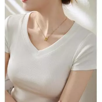 Футболка с V-образным вырезом, женская, с короткими рукавами, летняя, новая, облегающая, с верхом и низом S