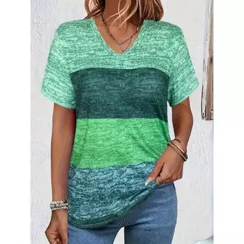 Футболка с V-образным вырезом женская с короткими рукавами летний модный тренд топы с короткими рукавами в полоску универсальная свободная женская одежда большого размера S