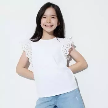 ФУТБОЛКА С ВЫШИВКОЙ UNIQLO ДЛЯ ДЕВОЧЕК С КОРОТКИМ РУКАВОМ