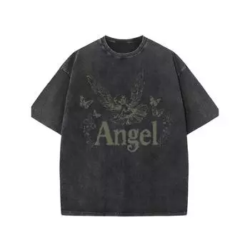 Футболка с винтажным графическим принтом «Крылья ангела и бабочки», уличная мода, элементы рока и готики S