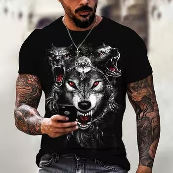 Футболка с волком и 3d цифровым животным принтом, графический camisa hombre, повседневные футболки с короткими рукавами, удобные пуловеры, топы, мужская одежда S