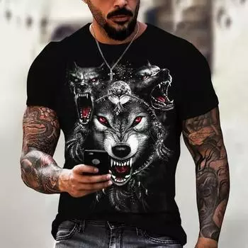 Футболка с волком и 3d цифровым животным принтом, графический camisa hombre, повседневные футболки с короткими рукавами, удобные пуловеры, топы, мужская одежда S