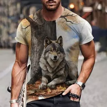 Футболка с волком и 3d цифровым животным принтом, графический camisa hombre, повседневные футболки с короткими рукавами, удобные пуловеры, топы, мужская одежда XL