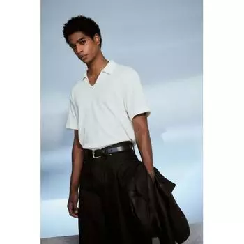 Футболка с воротником HM Regular Fit, белая XS