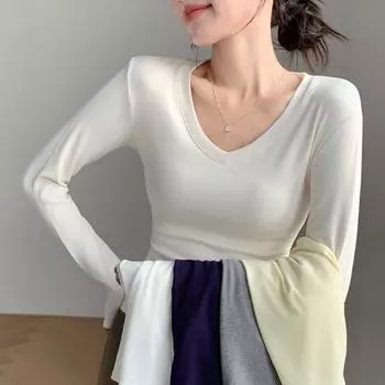 Футболка с воротником Love Collar Base, внутренний и внешний дизайн, белая футболка с длинными рукавами и V-образным вырезом спереди на плече S чёрный
