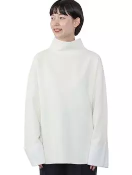 Футболка с воротником-стойкой и широкими рукавами, цвет слоновой кости, один размер [Beams Heart], длина с длинными рукавами, женская слоновая кость