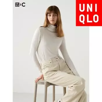 Футболка с воротником-стойкой Uniqlo Japan Ultra Warm HeaTTech Cashmere Blend 39 DARK BROWN/3XL