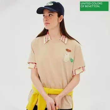 Футболка с вышитыми нашивками BeneTTon BeneTTon TukaTa bats57331 Bg beige/42