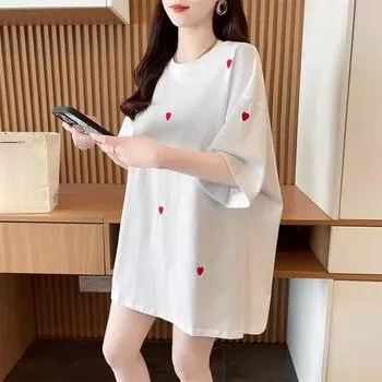 Футболка с вышивкой Summer Love для женщин, футболка из чистого хлопка, одежда Harajuku, свободные футболки, топы Y2k, уличная одежда в стиле хип-хоп M