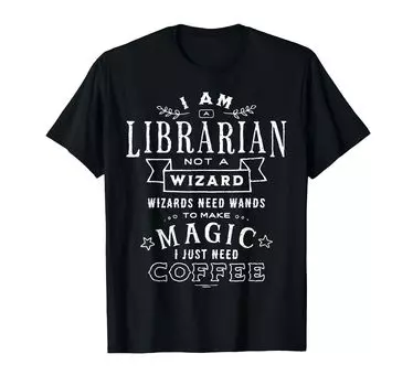 Футболка с забавной надписью «Librarian Wizard Magic Coffee» чёрный