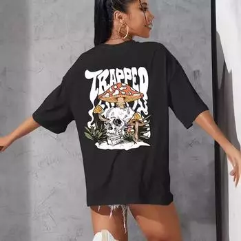 Футболка с забавной надписью Trapped Letter Graphic Mushrooms Growing In Skull, женская повседневная футболка Street Hip Hop с коротким рукавом из хлопка S