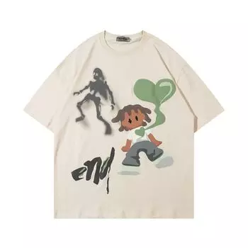 Футболка с забавным черепом и мультяшным принтом, мужская летняя свободная футболка с короткими рукавами и круглым вырезом, модная футболка с рукавами 5/4 S чёрный