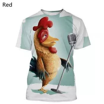Футболка с забавным цыпленком с 3D-принтом для мужчин, красочные футболки с изображением животных, повседневные свободные топы с коротким рукавом, уличные футболки с круглым вырезом S