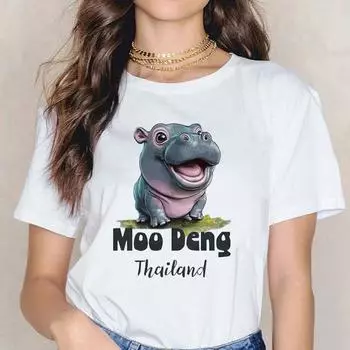 Футболка с забавным детским бегемотом Moo Deng, женская и мужская модная футболка, уличная одежда, кавайная футболка с героями мультфильмов, футболка Harajuku Y2k, топы, одежда Mange 3XL