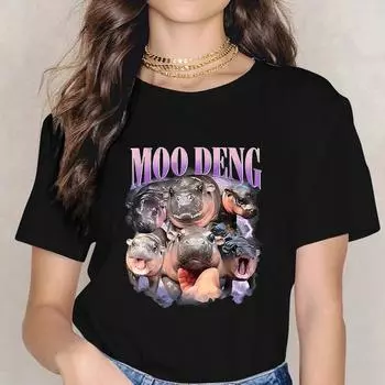 Футболка с забавным детским бегемотом Moo Deng, женская и мужская модная футболка, уличная одежда, кавайная футболка с героями мультфильмов, футболка Harajuku Y2k, топы, одежда Mange S