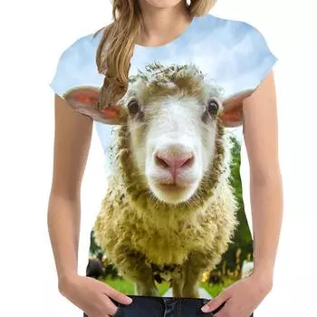 Футболка с забавным изображением животных, овцы, оленя, 3D-принт, женские футболки с круглым вырезом, футболки Harajuku, топы Y2k, женские футболки S