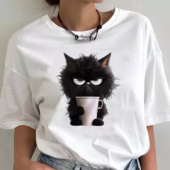 Футболка с забавным котом для подростков Kawaii 3D Print Женская футболка University Streetwear Классическая эстетическая футболка Классическая графика S
