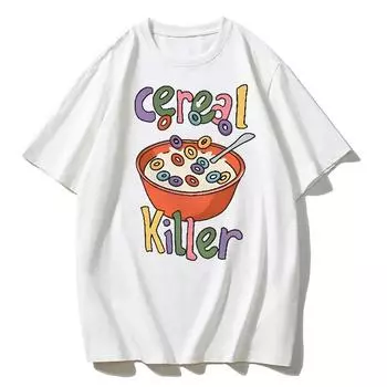 Футболка с забавным мемом Cereal Killer Cotton T Shirt Kidcore Offensive Women Unisex t Shirts Colorful Tee Slogan T-Shirts Shirts 90s Graphic Tee 4XL чёрный