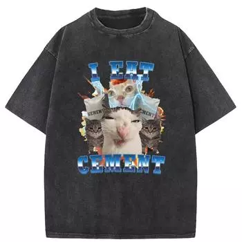 Футболка с забавным мемом «Я ем цемент» из хлопка с коротким рукавом и принтом «Глупые уродливые коты», повседневная одежда S