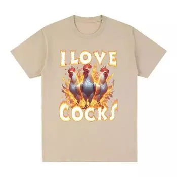 Футболка с забавным мемом «Я люблю петухов» Любители кур Футболка с короткими рукавами Женская футболка свободного покроя Уличная одежда S чёрный