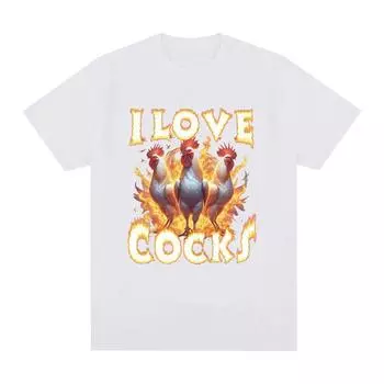 Футболка с забавным мемом «Я люблю петухов» Любители кур Футболка с короткими рукавами Женская футболка свободного покроя Уличная одежда S чёрный
