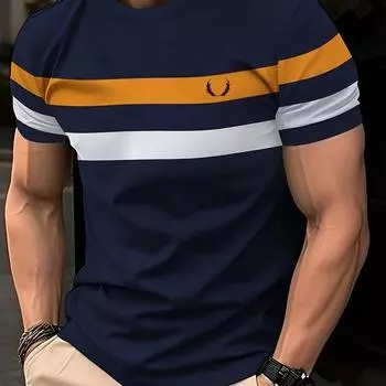 Футболка с забавным полосатым принтом для мужчин, повседневная, с круглым вырезом и коротким рукавом, спортивные топы, летняя, дышащая, свободная футболка, модная мужская одежда S