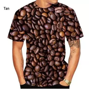 Футболка с забавным принтом кофейных зерен 3D, забавная повседневная футболка в стиле ретро с короткими рукавами S синий